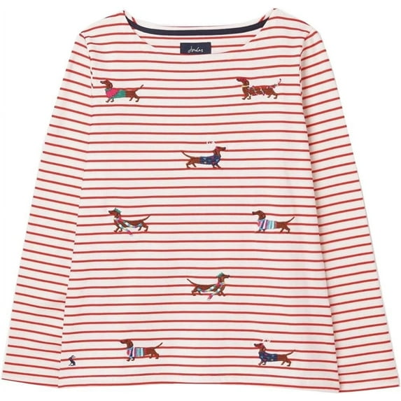 Joules Girl's Harbour Luxe Family Dog Reindeer Christmas Shirt, Red, 6 Years, Small