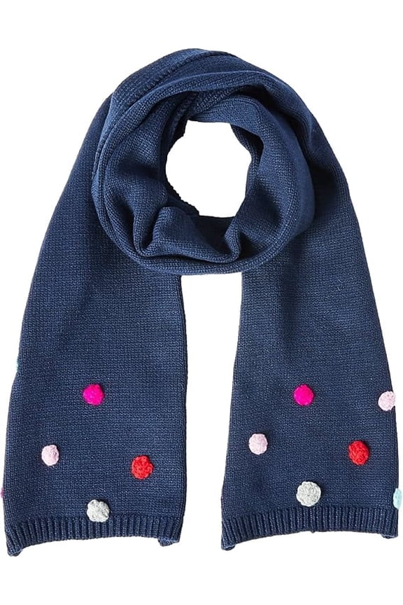 Girls' Pom Pom Knitted Scarf, French Navy