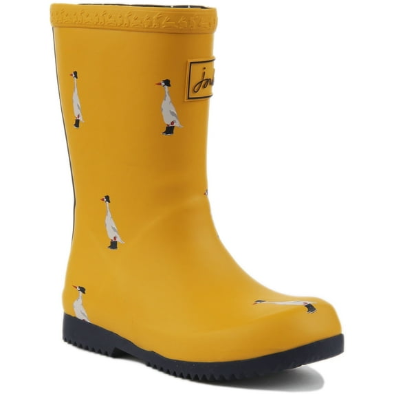 Joules JNR Roll Up Kid's Duck Print Wellington Boots In Yellow Size 10
