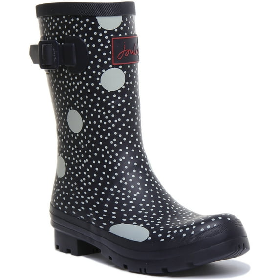 Joules Molly Welly Women's Pod Spot Print Mid Height Boots In Navy Size 5