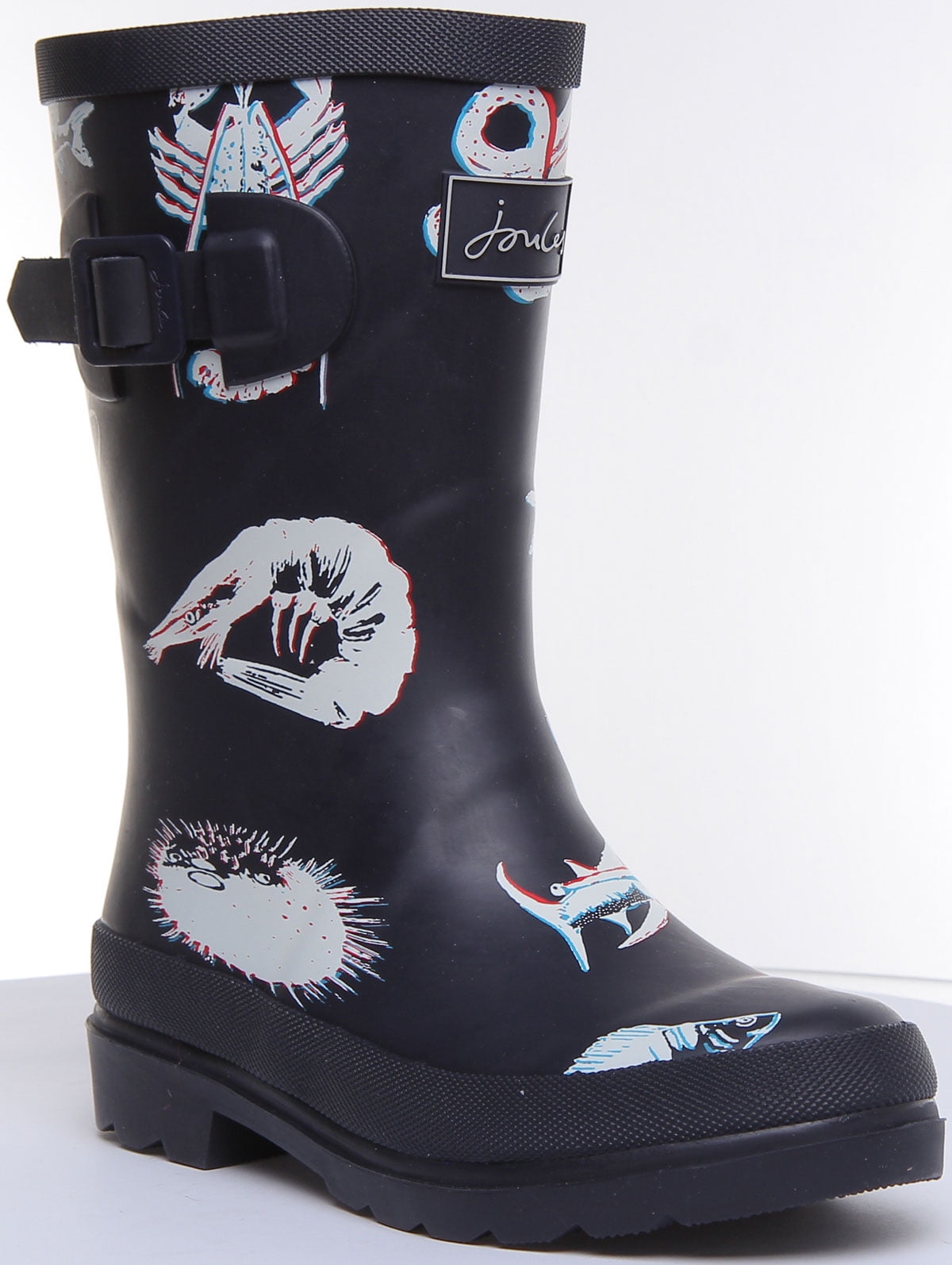 Joules Welly Print Kid's 3D Sea Animal Print Wellington Boots In Navy Size 13
