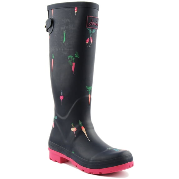 Joules Welly Print Women's Vegetable Print Tall Rain Boot In Navy Size 5