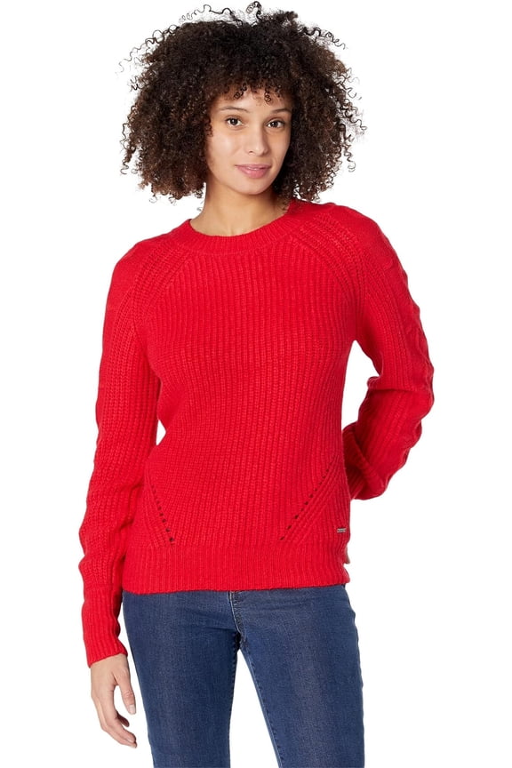 Women's Crew Neck Wool Casual Sweater, Red, Size 8/Medium