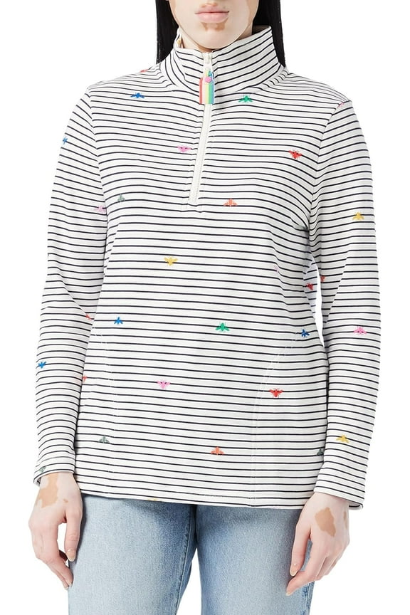 Women's Funnel Neck Sweater, Rainbow Bees Stripe, 4