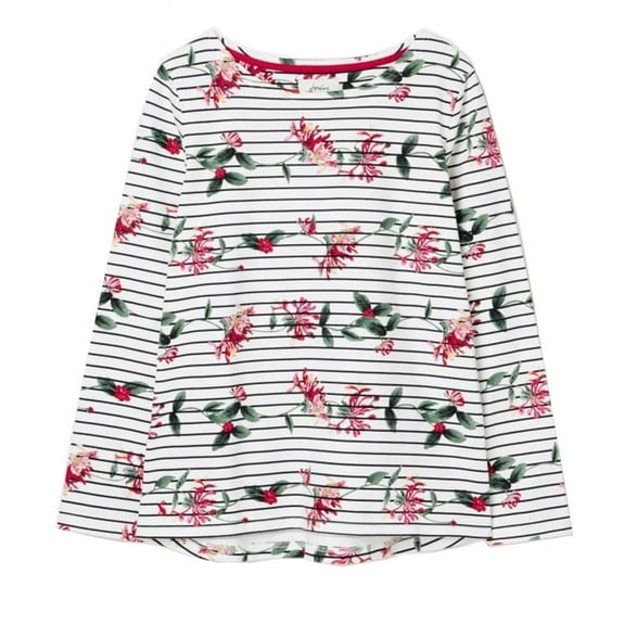 Joules Women's Harbour Print Long Sleeve Jersey Top (Floral Cream Stripe, US 2)