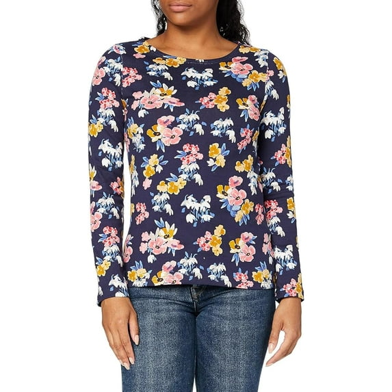 Joules Women's Harbour Print Long Sleeve Jersey Top, Navy Floral (US 4/Small)