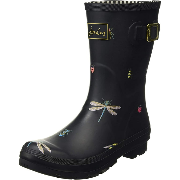 Joules Women s Molly Welly Black Bugs Size 7 Mid Height Rain Boot Walmart