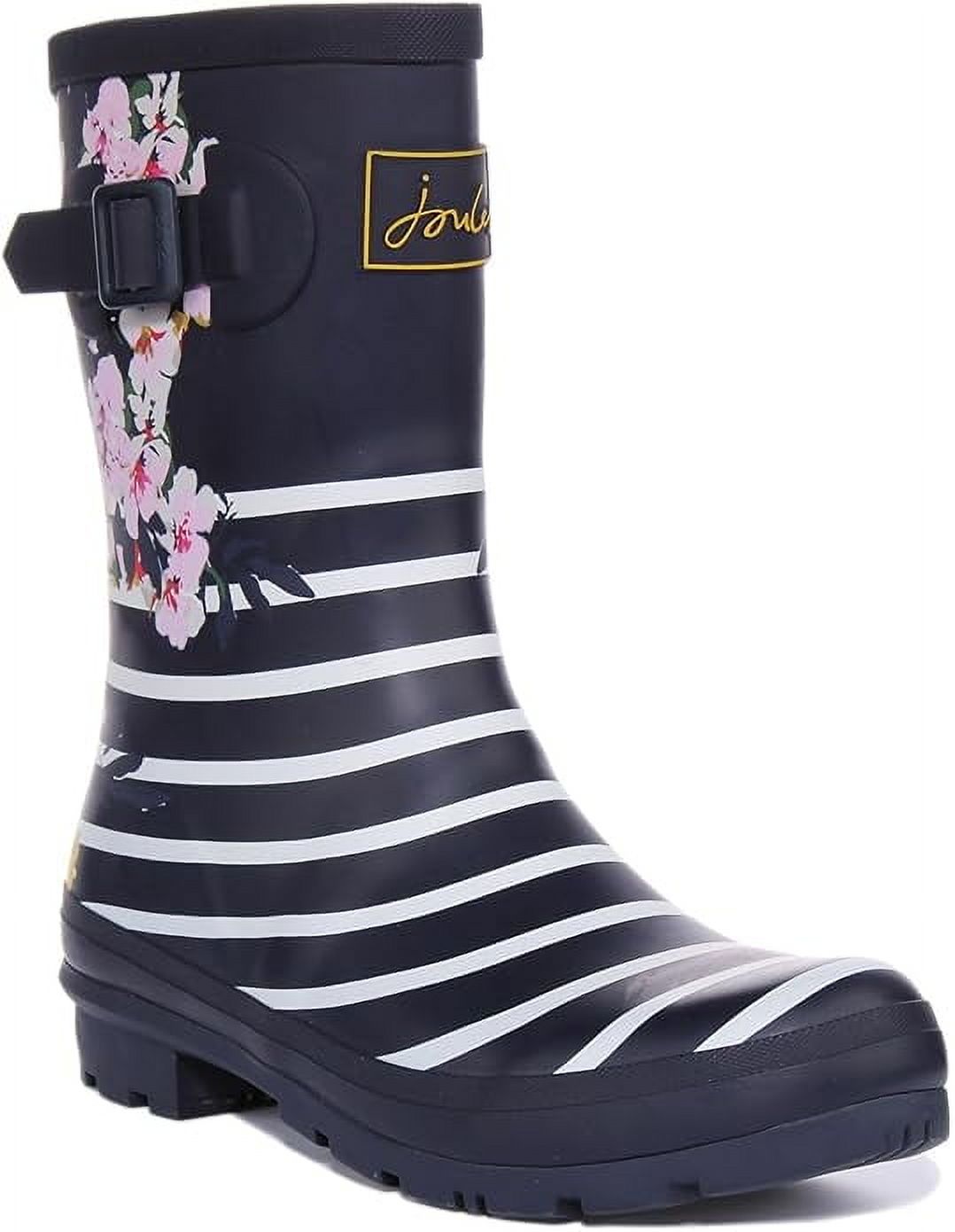 Bottes De Pluie Joules Molly Welly – Mi-mollet – Rayures Florales – Taille US 6 / UK 4