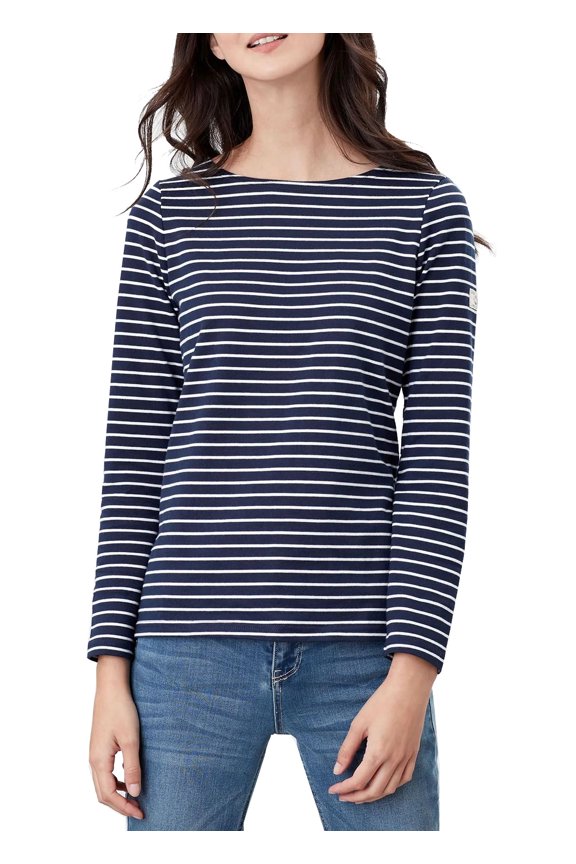 Womens Harbour Luxe Long Sleeve Jersey Top, Navy Cream Stripe, US 2/X-Small