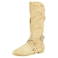 thumbnail image 1 of Jouncing Women's Beige Line Dance Boots, Soft Suede Sole Latin Salsa Shoes for West Coast Swing, Comfortable Practice Boots, 1 of 7