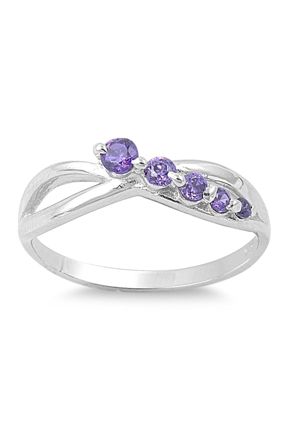 Jouney Infinity Combine Simulated Amethyst Cubic Zirconia Ring Sterling Silver 925