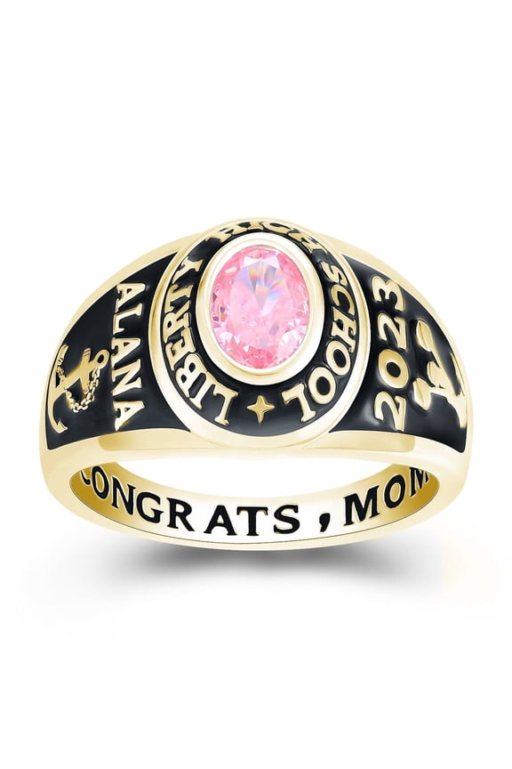 USA Jour Nouveau Customized Class Rings for Women High School or College Graduation Ring-Gold Plated Sterling Silver
