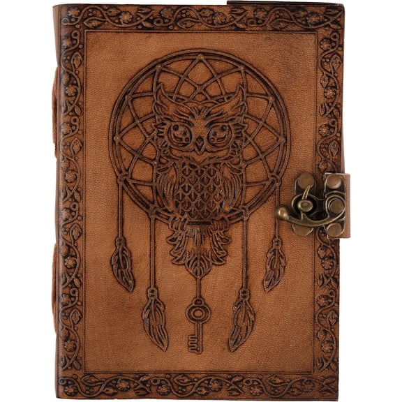 Journal 7 x 5 Inch 220 Page Journal, Owl Embossed Blank Book, Sketchbook, Notebook Journal ( Unlined Paper) Pocket style with Lock Closure for Men and Women (