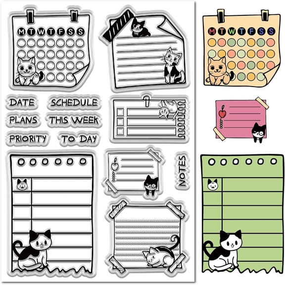 Journal Clear Stamps Weekly Plan Schedule Cat Kitty Silicone Stamp Week Planner Calendar Background Transparent Rubber Stamp Seals