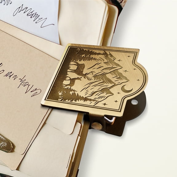 Journal Clip Vintage Deer and Mountain Forest Metal Travelers Notebook Clip Decorative Heavy Duty Brass Journal Page Holder Clips