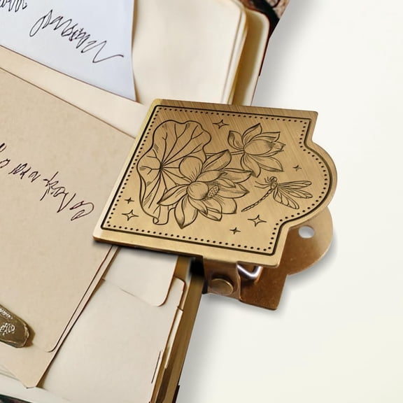 Journal Clip Vintage Lotus and Dragonfly Metal Travelers Notebook Clip Decorative Heavy Duty Brass Journal Page Holder Clips