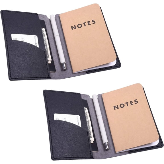 Journal Cover, 2 Pack PU Leather Notebook Cover for Field Notes, or other 3.5" x 5.5" Pocket Notebooks - Black