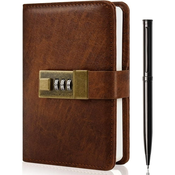 Journal with Lock, Diary with Lock 192 Pages, Password Notebook, Pen & Gift Box - Perfect for Men and Women - 4.3X 6.18in Brown Keep Your Secrets Safe