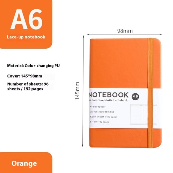 Journal Notebook, 192 Pages, A6 Medium Size Leather Hardcover, 80 GSM Thick Paper (Orange)21.3*14.8cm