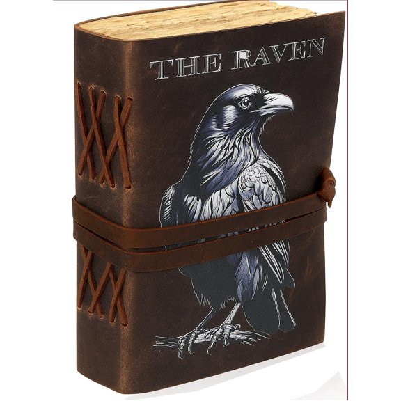 Journal Notebook - "The Raven" Embossed Diary with Antique Deckle Paper - 7x5 Inches, Rustic Brown, Travel Writing Notebook, Sketchbook, for Writers & ists