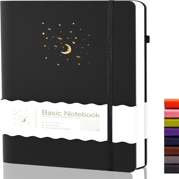 Journal Notebook for Women Men, Hardcover Lined Notebooks Journals for Writing Work Journaling Note Taking Diary with Pen Loop (Black Ruled), Gifts, 5.7" x 8.3", 196 Pages