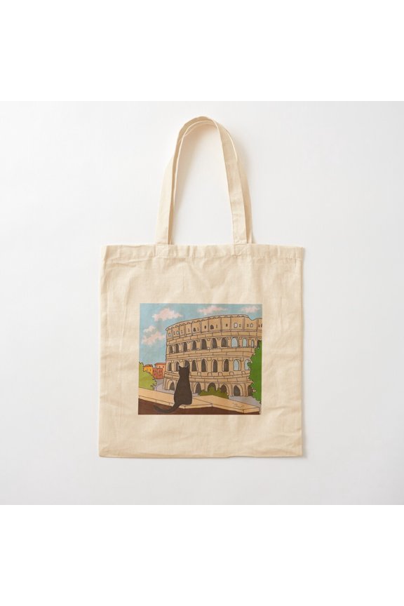 Journal Of A Cat In Rome, Colosseum Style 001 Canvas Tote Bags, Reusable Shopping Bag