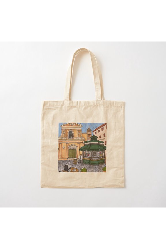 Journal Of A Cat In Rome, Piazza Capranica Canvas Tote Bags, Reusable Shopping Bag