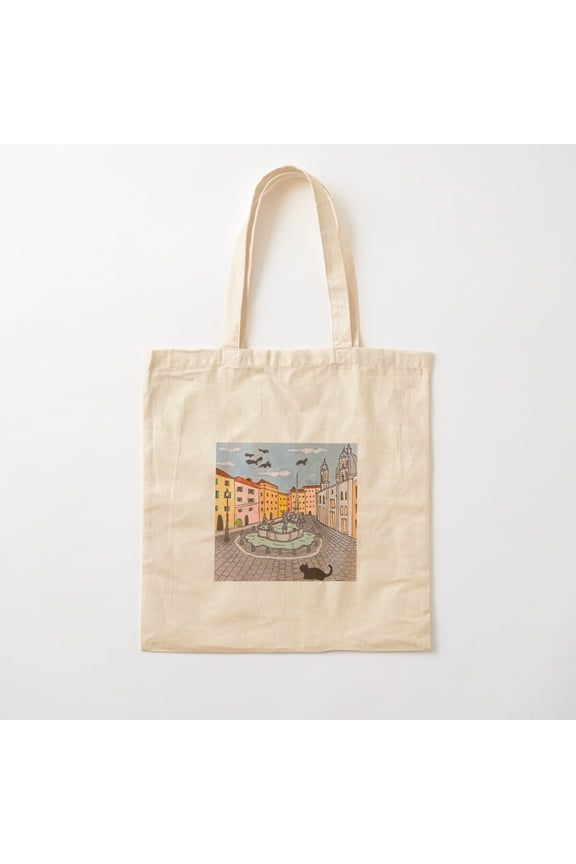 Journal Of A Cat In Rome, Piazza Navona Canvas Tote Bags, Reusable Shopping Bag
