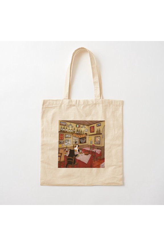 Journal Of A Cat In Rome, Trattoria Romana Style 001 Canvas Tote Bags, Reusable Shopping Bag