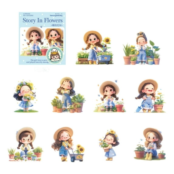 Journal Sticker Cartoon Girl Sticker Flowers Sticker Reward Sticker
