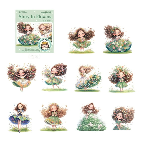 Journal Sticker Cartoon Girl Sticker Flowers Sticker Reward Sticker