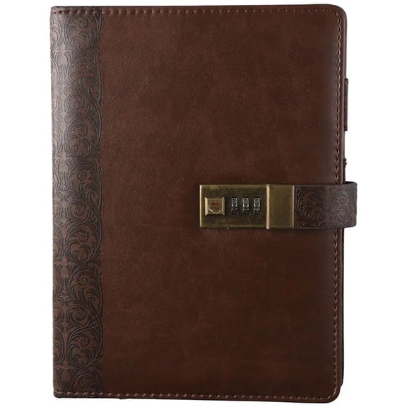 Journal With Lock, Brown Large Refillable Lock Diary 6 Ring Binder Notebook With Lock For Women,200 Pages For Home Office