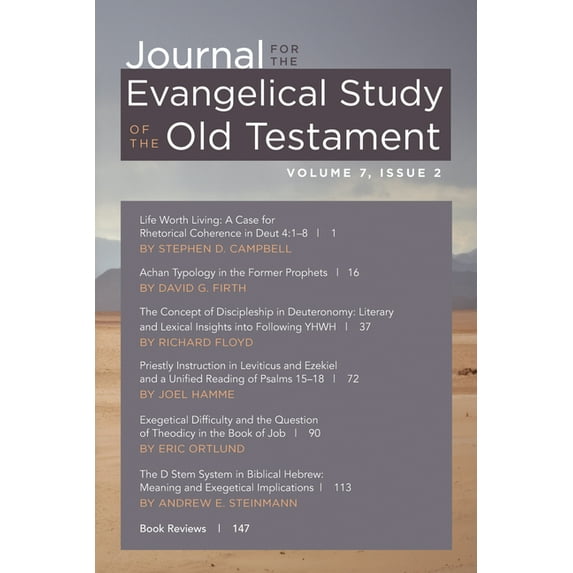 Journal for the Evangelical Study of the Old Testament: Journal for the Evangelical Study of the Old Testament, 7.2 (Paperback)