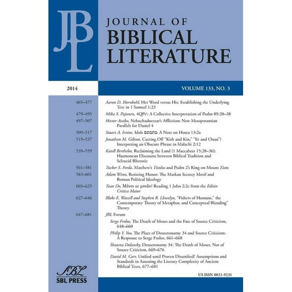 Journal of Biblical Literature 133.3 (2014) (Paperback)