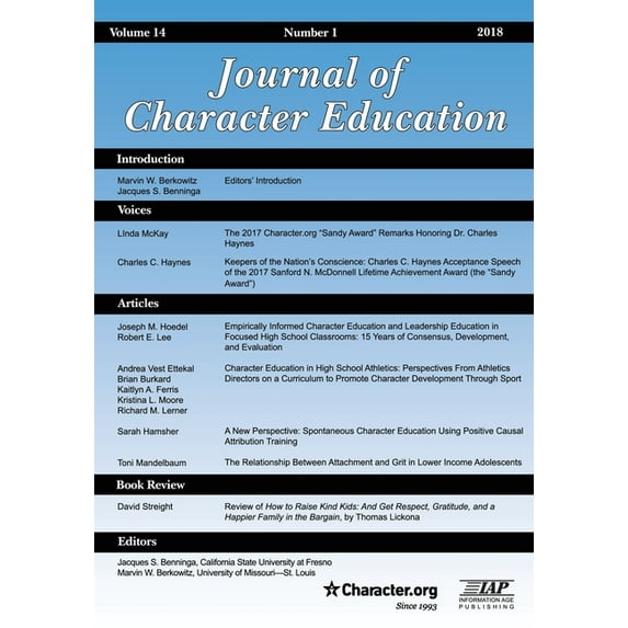Journal of Character Education Vol 14 Issue 1 2018 (Paperback)