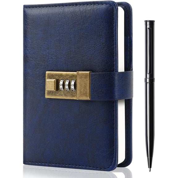 Journal with Lock, Diary with Lock, Password Notebook, Pen & Gift Box - Perfect for Men and Women - 4.3X 6.18in Dark Blue Keep Your Secrets Safe