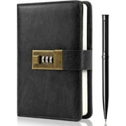 WEMATE Journal with Lock, Password Journal Kit, A6 PU Leather Journal with Gift Box, Lock Diary (Black)