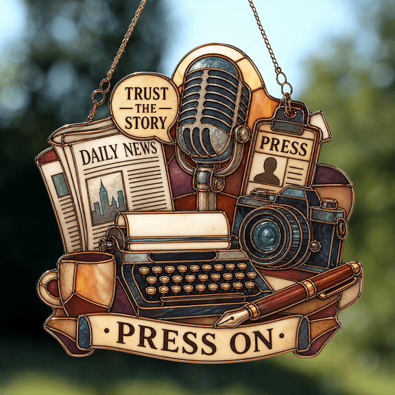 Journalist Suncatcher Acrylic Ornament, Press On Window Hanging Gift for Media Pros