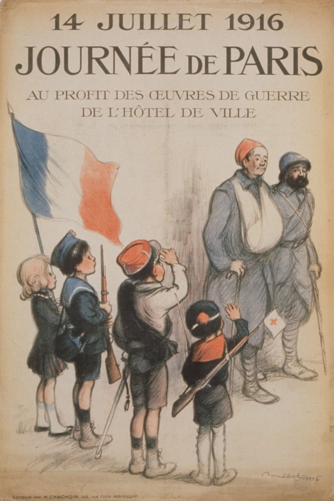 Journe de Paris 14 Juillet 1916 Canvas Art - Francisque Poulbot (18 x 24)