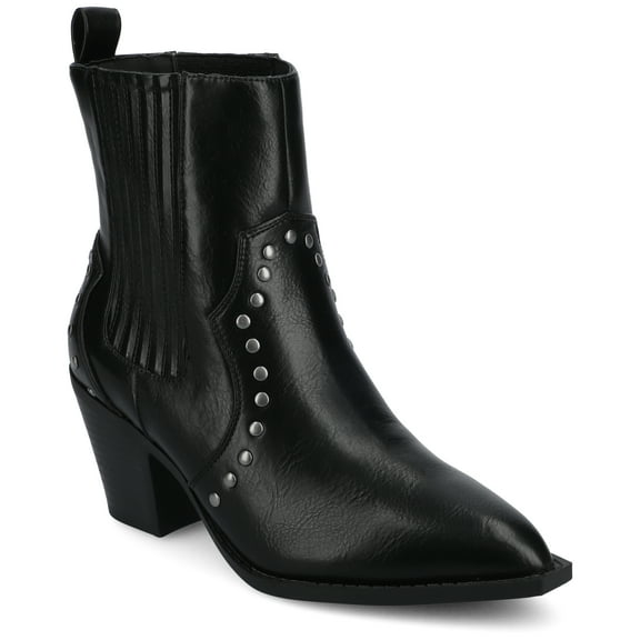 Journee Braylee Western Studded Pointed Toe Cuban Heel Comfort Ankle Booties