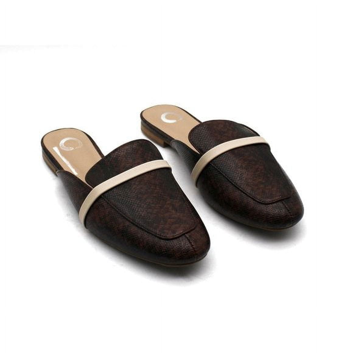Journee Collection Women's Reneye Flat Mule - Snake Print Vegan Leather Slip-On, Padded Insole, Comfortable Almond Toe