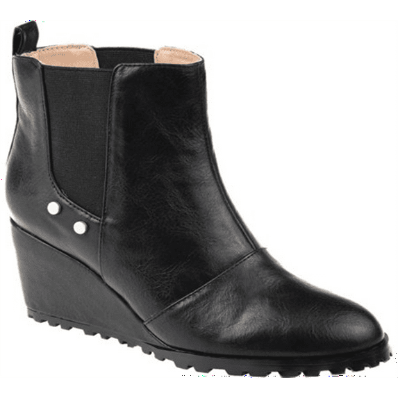 Journee Collection Women's Side Gores Slip Resistant Studded Jessie Almond Toe Wedge Booties Black Size 9