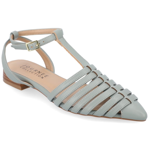 Journee Collection Womens Alivia Ankle Strap Block Heel Pointed Toe Flats