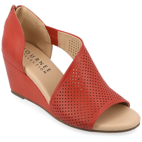 Journee Womens Aretha Back Heel Zip Peep Toe Wedge Sandals, Widths Available