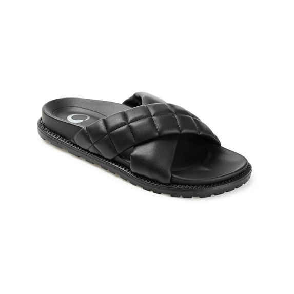 Journee Collection Womens Aveena Faux Leather Slide Sandals