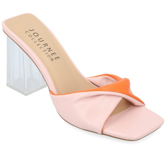 Journee Collection Womens Aylia Clear Block Heel Soft Vegan Leather Slip On Sandals