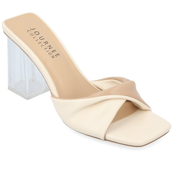 Journee Collection Womens Aylia Clear Block Heel Soft Vegan Leather Slip On Sandals