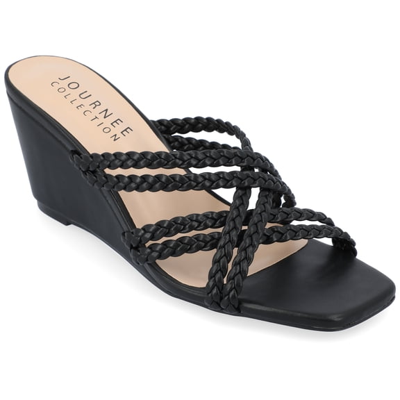 Journee Collection Womens Baylen Braided Strap Slip On Wedge Sandals