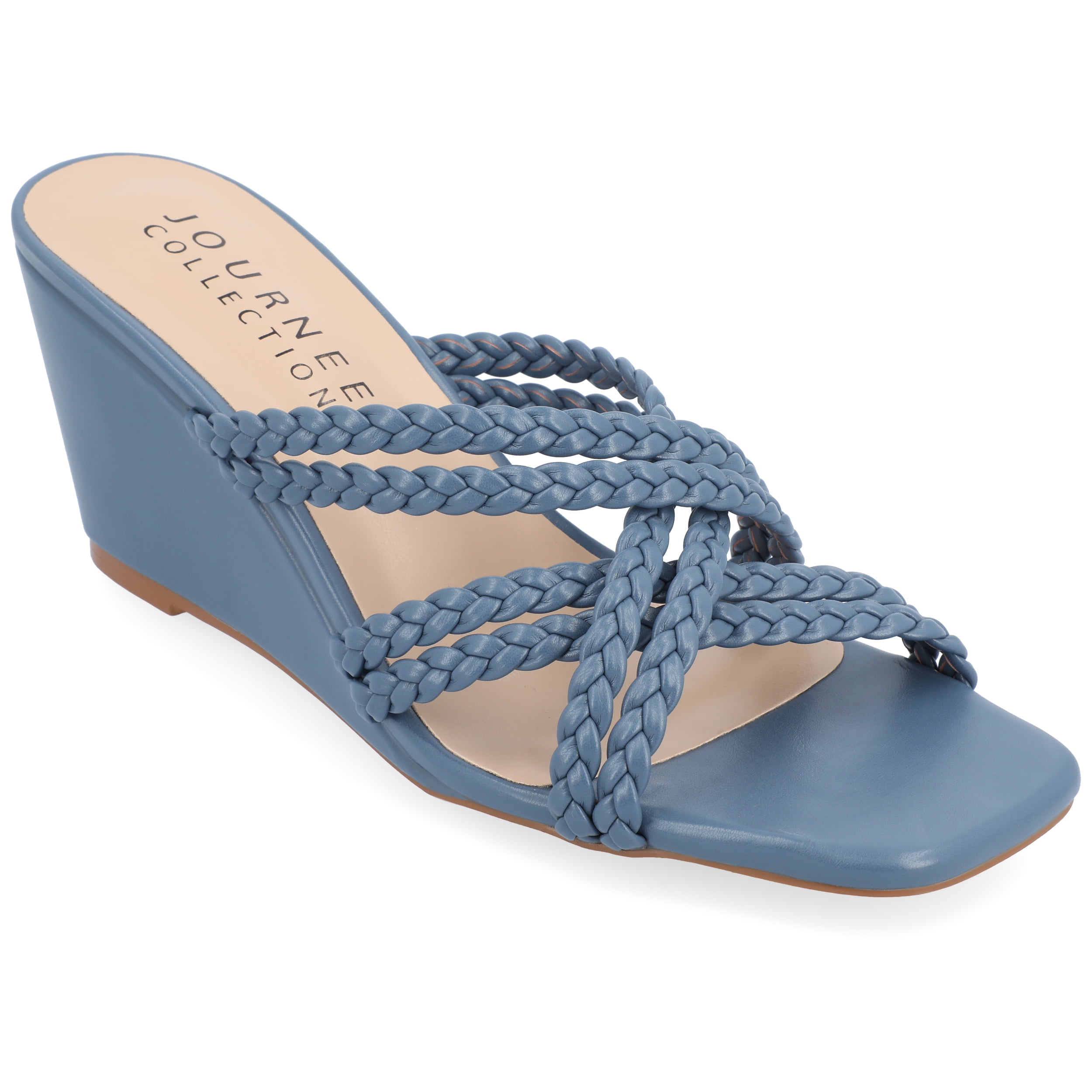 Journee Collection Womens Baylen Braided Strap Slip On Wedge Sandals