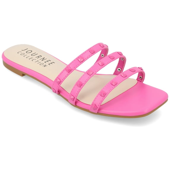Journee Collection Womens Camarie Faux Leather Studded Slide Sandals